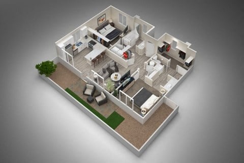 Floor plan for 2 beds, 2 baths, 995 sqft